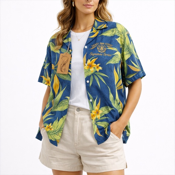Eagle Dry Goods Tops - Eagle Dry Goods Signature Series Silk Tropical Shirt Blue Green Floral M U